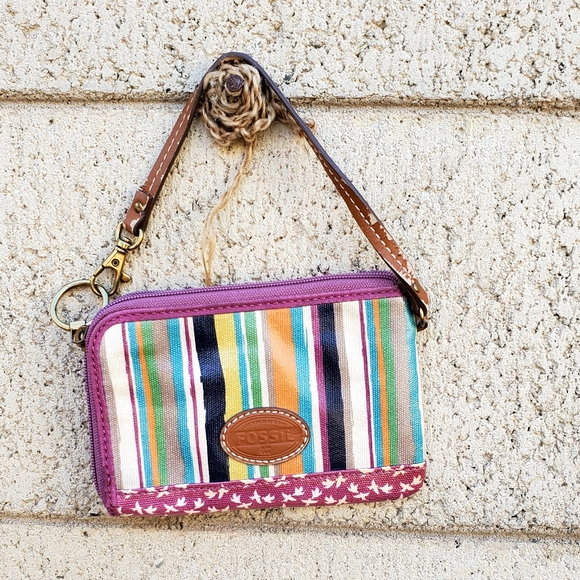 Fossil Multicolor Stripes Birds Wristlet Wallet - Picture 1 of 4